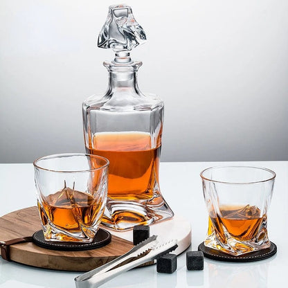 ALDO Kitchen & Dining > Tableware > Drinkware Whiskey Crystal Decanter and Glasses,8 Stone Cubes,Leather Coasters in Pinewood Gift Boxlead