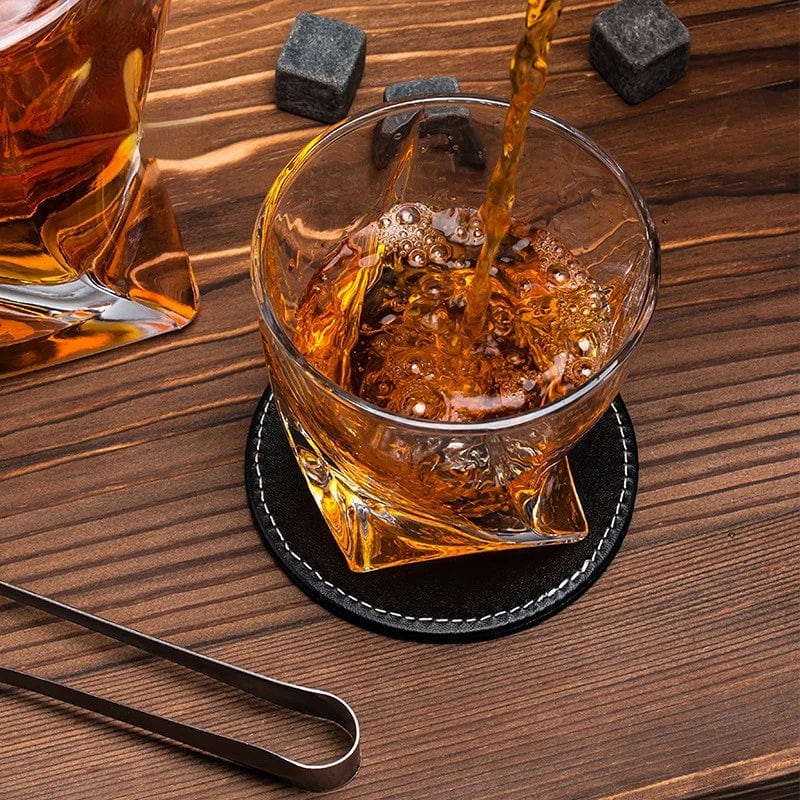 ALDO Kitchen & Dining > Tableware > Drinkware Whiskey Crystal Decanter and Glasses,8 Stone Cubes,Leather Coasters in Pinewood Gift Boxlead