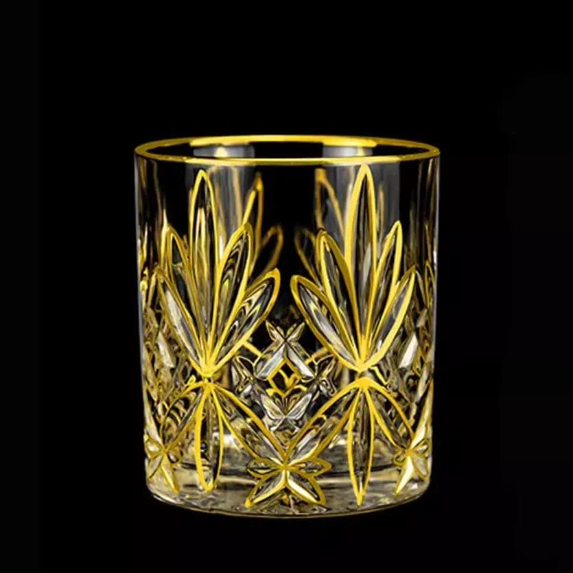 ALDO Kitchen & Dining > Tableware > Drinkware X 330ML Private Collections Gold Seal 24 K Gold Plated Design Whiskey Brandy  Crystal Diamond Cut Glass