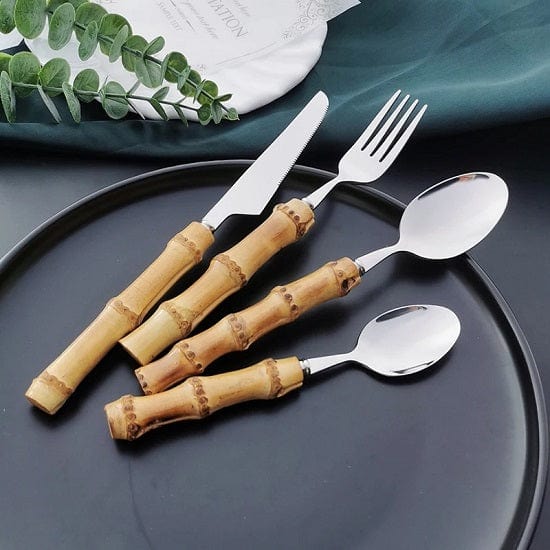 ALDO Kitchen & Dining / Tableware / Original Nature Bamboo Handle Stainless Steel  Dinnerware Cutlery Sets