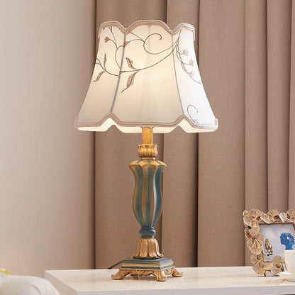 ALDO Lamps> Lighting & Ceiling Fans 30*54cm(W*H) / 12" W x 21"H Inches / 0212 / Resin Fabric Vintage  Style Table Lamp With Decorated Fabric Shade with  LED