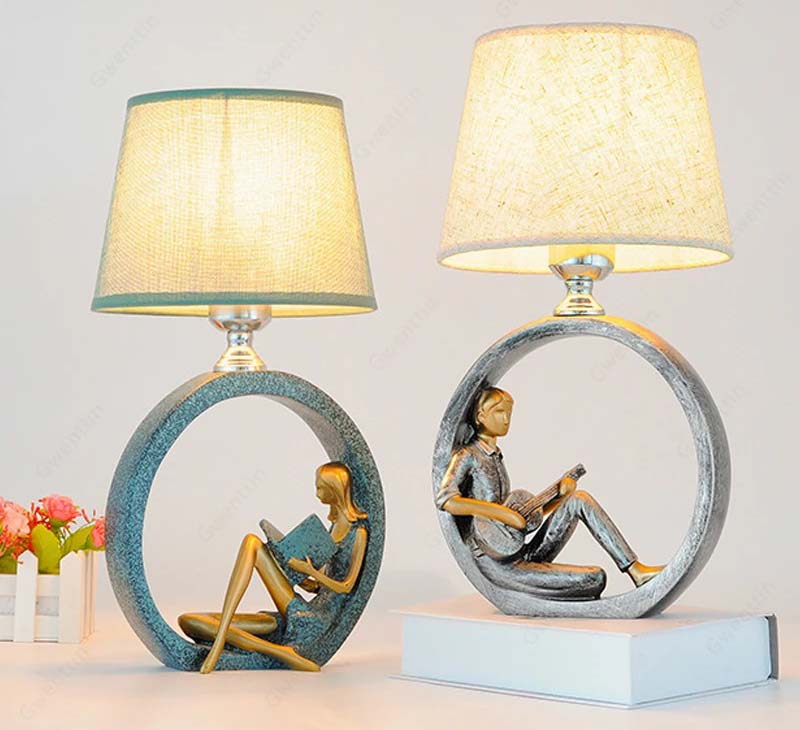 ALDO Lamps> Lighting & Ceiling Fans Art Deco Modern Table Lamp Boy Playing Guitar and Girle Reading The Book