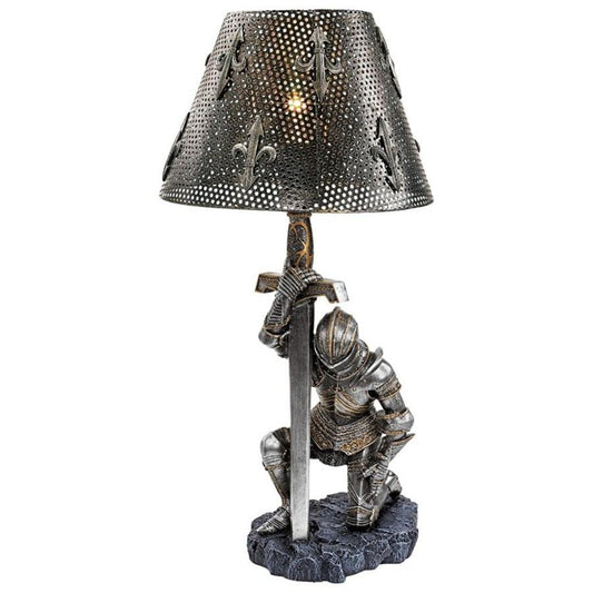 ALDO Lighting > Lamps 12"Wx6.5"Dx20"H. 8 lbs. / New / resin King Arthur Knit Warrior in Full Armor Tabletop Sculptural Lamp