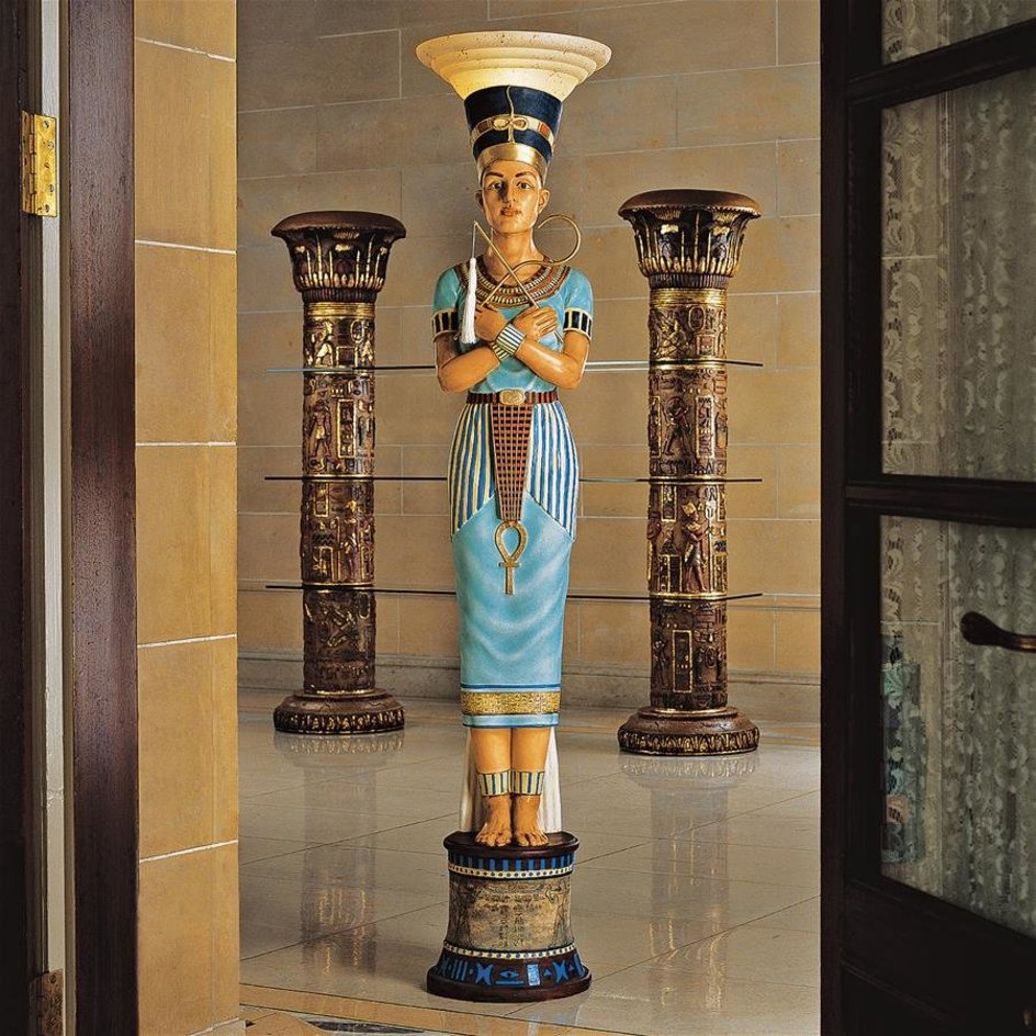 ALDO Lighting > Lamps 13"Wx13"Dx75"H / New / Resin Egyptian Queen Nefertiti Handmade Sculptural Floor Lamp