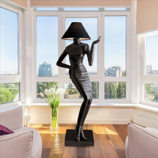 ALDO Lighting > Lamps 35"Wx13.5"Dx76"H / New / Resin Mademoiselle Couture Handmade Sculptural Floor Lamp