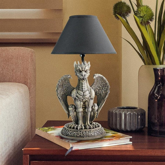 ALDO Lighting > Lamps 7.5″Wx6.5″Dx17.5″H. 4 lbs. / New / Resin Gothic Gargoyle Sculptural Table Lamp By artist Liam Manchester