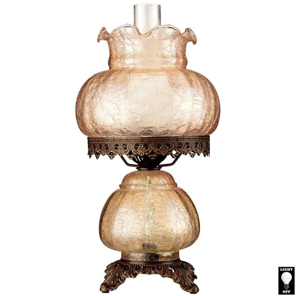 ALDO Lighting > Lamps 8"Wx8"Dx16.5"H. 4 lbs. / New / Glass Victorian Style Rose  Hurricane Table Lamp