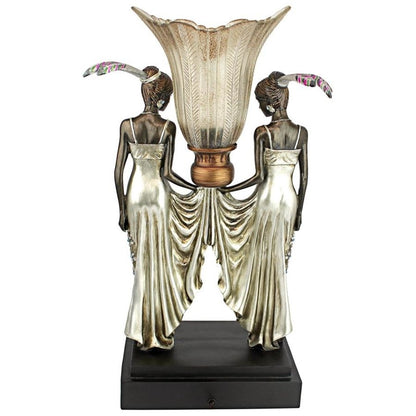 ALDO Lighting > Lamps Art Deco Peacock Maidens Tabletop Lamp Statue By Artist Erte