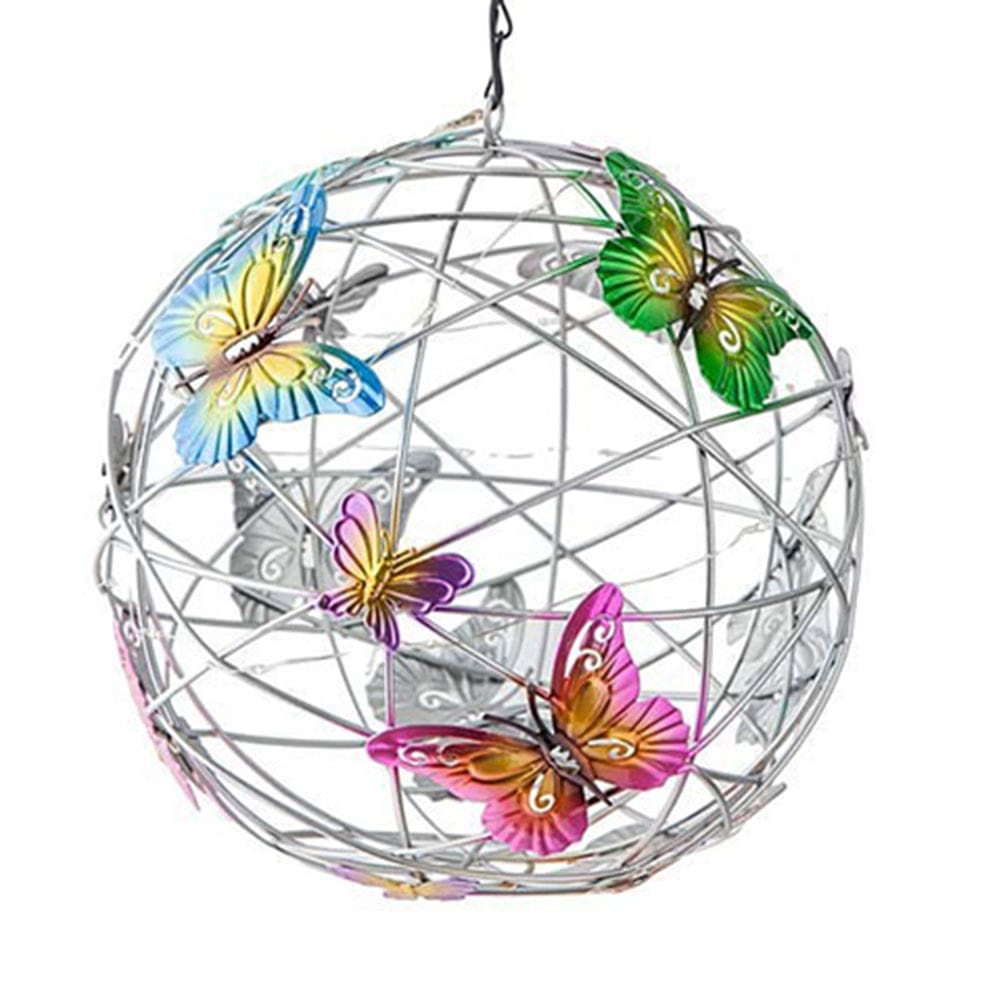ALDO Lighting > Lighting Fixtures > Ceiling Light Fixtures 3.6" Inches  Round Bowl x 21.65" Cord length Inches / new / metal Sculptural Chandelier Garden Hanging Solar Light Round Waterproof Metal Ball With Butterfly