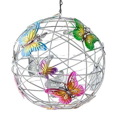 ALDO Lighting > Lighting Fixtures > Ceiling Light Fixtures 3.6" Inches  Round Bowl x 21.65" Cord length Inches / new / metal Sculptural Chandelier Garden Hanging Solar Light Round Waterproof Metal Ball With Butterfly