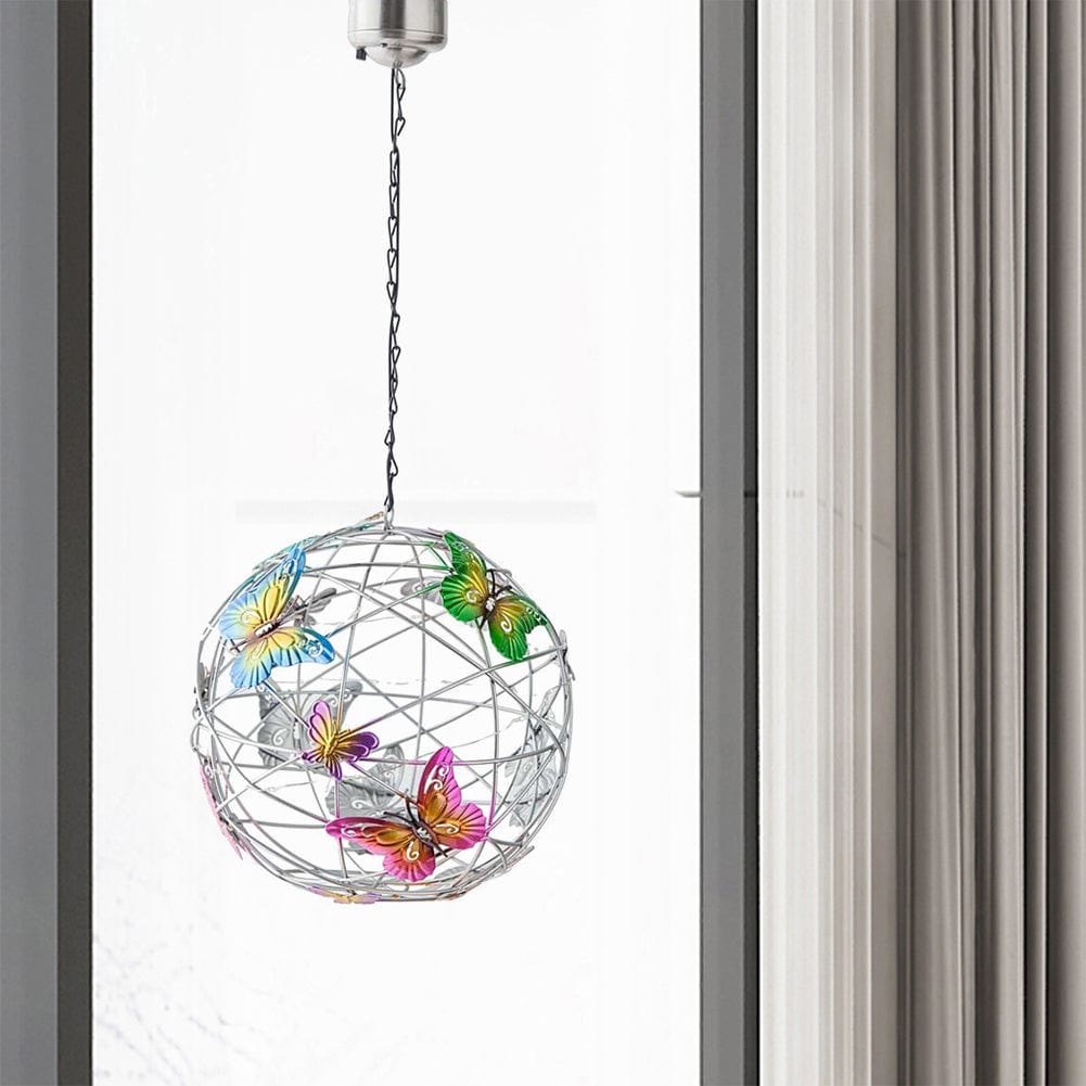 ALDO Lighting > Lighting Fixtures > Ceiling Light Fixtures 3.6" Inches  Round Bowl x 21.65" Cord length Inches / new / metal Sculptural Chandelier Garden Hanging Solar Light Round Waterproof Metal Ball With Butterfly