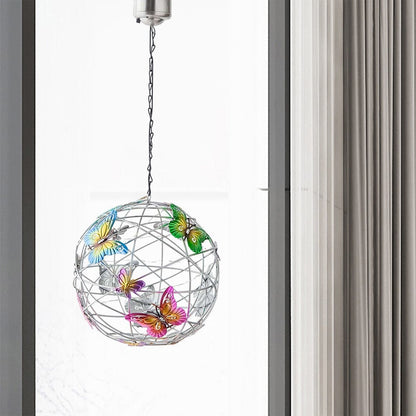 ALDO Lighting > Lighting Fixtures > Ceiling Light Fixtures 3.6" Inches  Round Bowl x 21.65" Cord length Inches / new / metal Sculptural Chandelier Garden Hanging Solar Light Round Waterproof Metal Ball With Butterfly