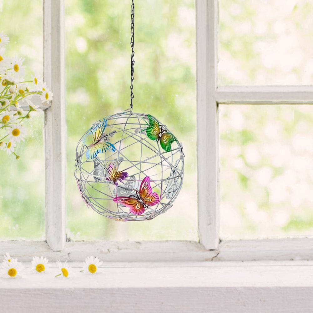 ALDO Lighting > Lighting Fixtures > Ceiling Light Fixtures 3.6" Inches  Round Bowl x 21.65" Cord length Inches / new / metal Sculptural Chandelier Garden Hanging Solar Light Round Waterproof Metal Ball With Butterfly