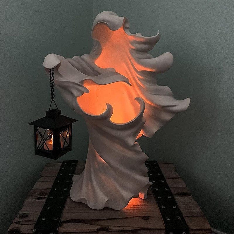 ALDO Lighting > Lighting Fixtures > Ceiling Light Fixtures 5"D x 5"W x 8"H Inches / new / resin Sculptural Hell's Messenger with Lantern Light  Halloween Scary Statue