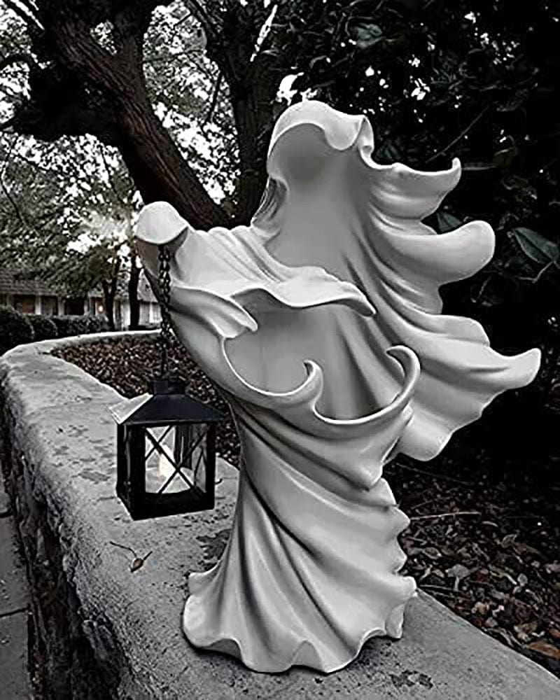 ALDO Lighting > Lighting Fixtures > Ceiling Light Fixtures 5"D x 5"W x 8"H Inches / new / resin Sculptural Hell's Messenger with Lantern Light  Halloween Scary Statue