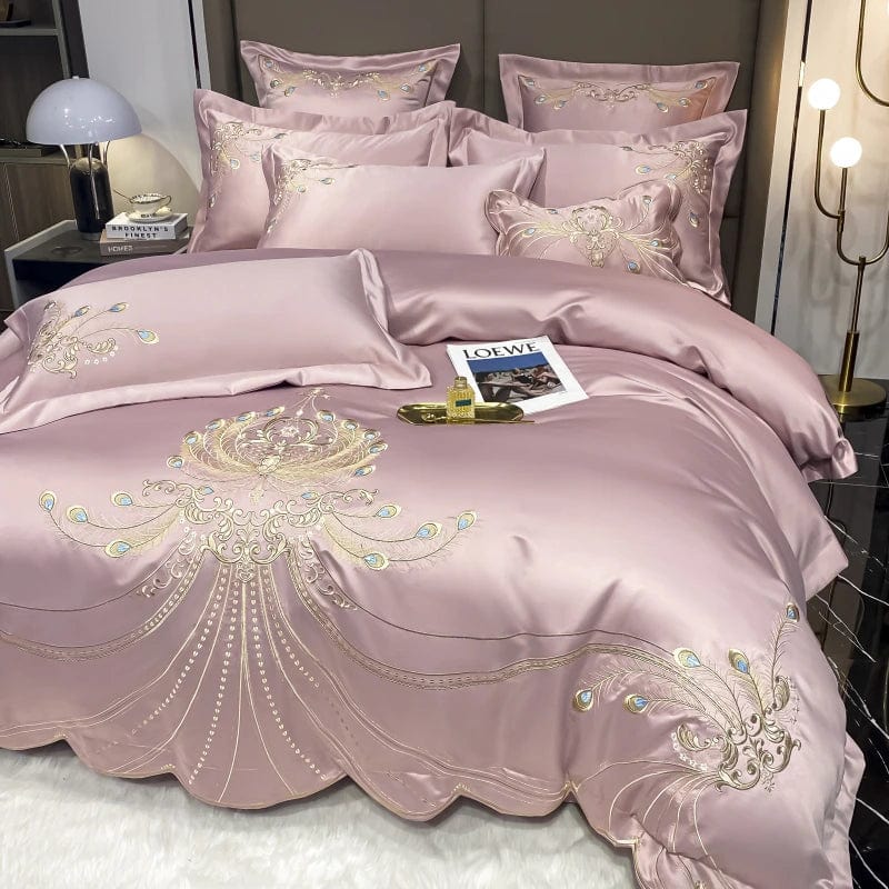ALDO Linens & Bedding > Bedding > Duvet Covers King / Pink / Flat sheet style Victorian Royal Style Luxury Duvet Egyptian Cotton Embroidery Cotton 4 Pic Bedding Set