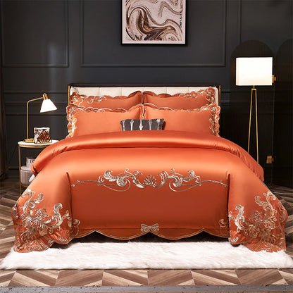 ALDO > Linens & Bedding > Bedding > Duvet Covers Queen / 100% Cotton / Carrot Glamorous Luxury Duvet Set 100% Egyptian Cotton With Golden Embroidery