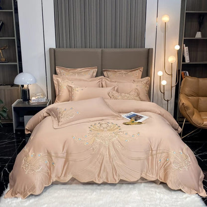 ALDO Linens & Bedding > Bedding > Duvet Covers Queen / Champaign / Flat sheet style Victorian Royal Style Luxury Duvet Egyptian Cotton Embroidery Cotton 4 Pic Bedding Set