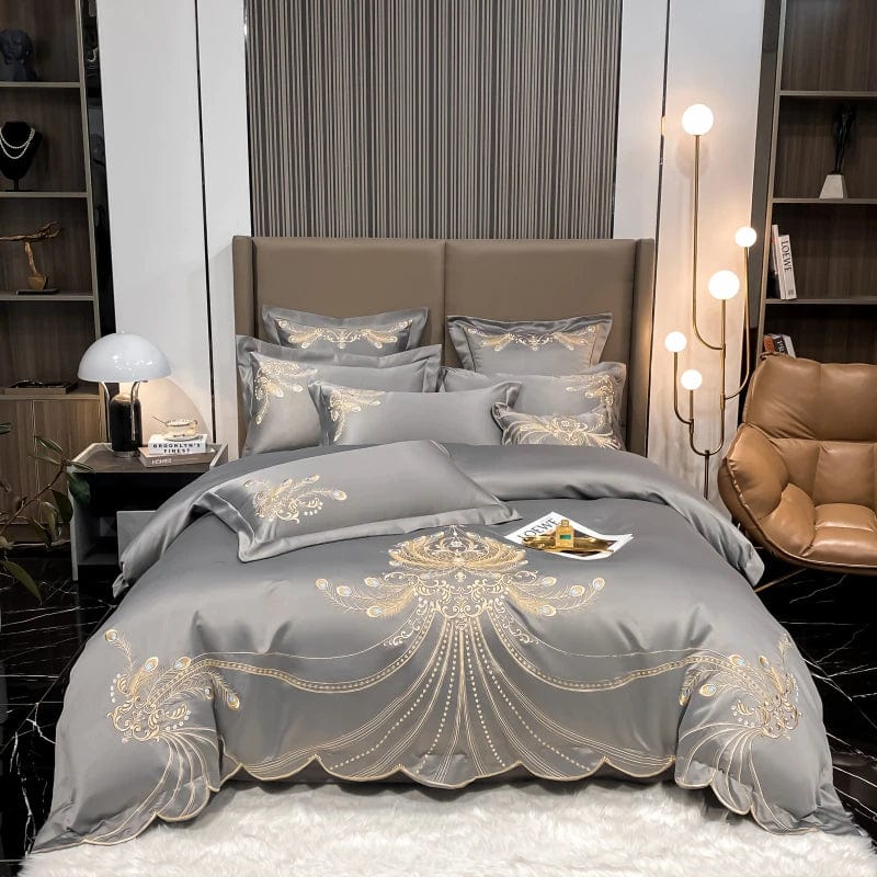 ALDO Linens & Bedding > Bedding > Duvet Covers Queen / Grey / Flat sheet style Victorian Royal Style Luxury Duvet Egyptian Cotton Embroidery Cotton 4 Pic Bedding Set