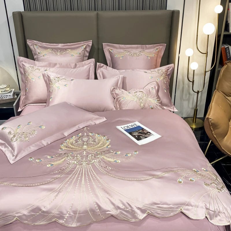 ALDO Linens & Bedding > Bedding > Duvet Covers Queen / Pink / Flat sheet style Victorian Royal Style Luxury Duvet Egyptian Cotton Embroidery Cotton 4 Pic Bedding Set