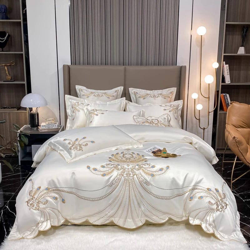 ALDO Linens & Bedding > Bedding > Duvet Covers Queen / White / Flat sheet style Victorian Royal Style Luxury Duvet Egyptian Cotton Embroidery Cotton 4 Pic Bedding Set