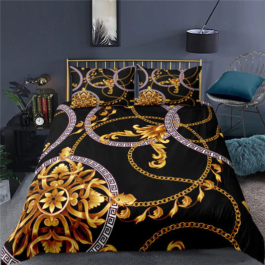 ALDO Linens & Bedding > Bedding > Duvet Covers Twin / Poliester / black and gold Luxury Versace Style Duvet 3 pic Set With Gold and Black Colors