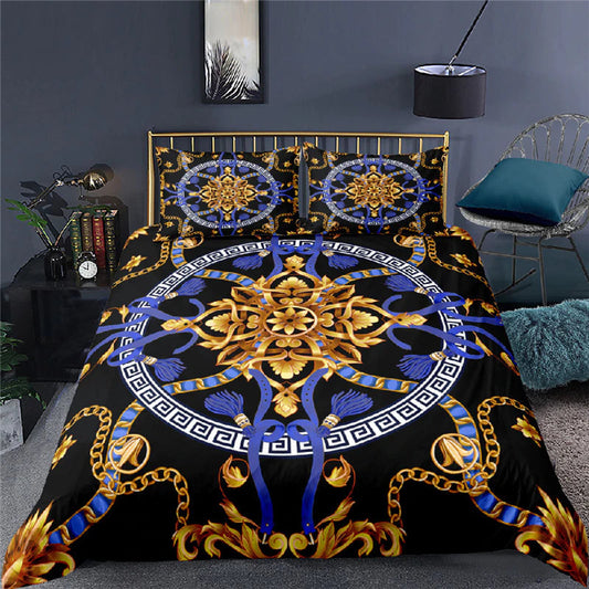 ALDO Linens & Bedding > Bedding > Duvet Covers US Twin(173x218) / Poliester / gold black and blue Luxury Duvet 3pc Set With Gold Blue and Black Colors
