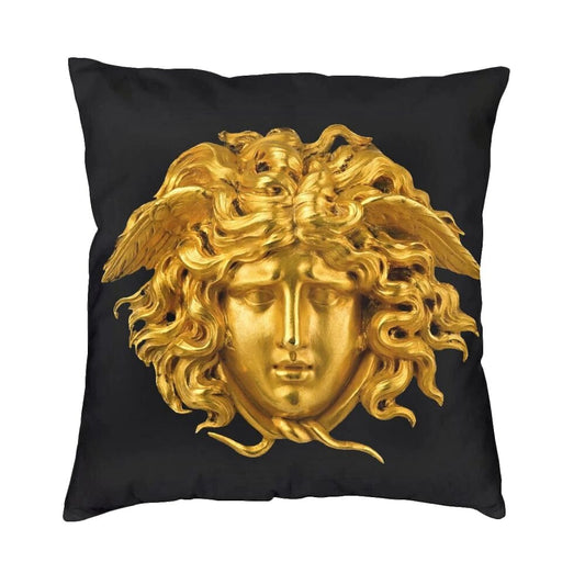ALDO Linens & Bedding > Bedding > Pillowcases & Shams 40x40cm 16x16in / Velvet / Black and Gold Versace Style Decorative Luxury Velvet Pillowcases Medusa Head Golden Print