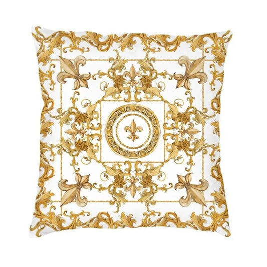 ALDO Linens & Bedding > Bedding > Pillowcases & Shams 40x40cm 16x16in / Velvet / Black and Gold Versace Style Gold Lily Flower with Luxury Ornament  Velvet Pillowcases