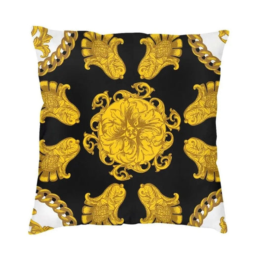 ALDO Linens & Bedding > Bedding > Pillowcases & Shams 40x40cm 16x16in / Velvet / Black and Gold Versace Style Golden Lily with Luxury Ornament  Velvet Pillowcases