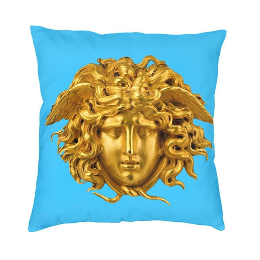 ALDO Linens & Bedding > Bedding > Pillowcases & Shams 40x40cm 16x16in / Velvet / Gold and Blue Versace Style Decorative Luxury Velvet Pillowcases Medusa Head Gold and Blue Print