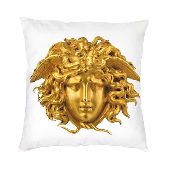 ALDO Linens & Bedding > Bedding > Pillowcases & Shams 40x40cm 16x16in / Velvet / Gold and White Versace Style Decorative Luxury Velvet Pillowcases Medusa Head Gold and White Print
