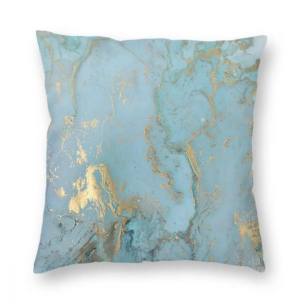ALDO Linens & Bedding > Bedding > Pillowcases & Shams 45x45cm 18x18in / Poliester Gold Effect Turquoise Blue Teal Marbling Graphic Design Throw Polyester Pillow Cover