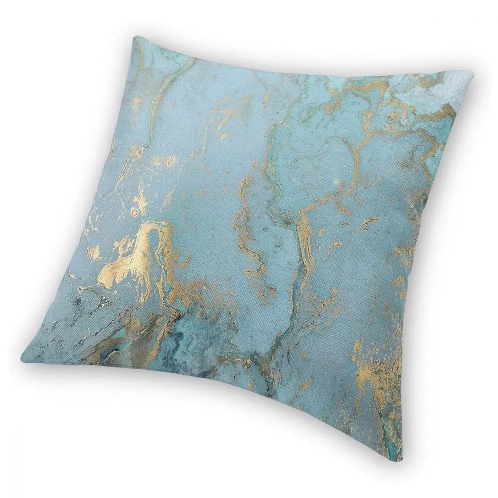 ALDO Linens & Bedding > Bedding > Pillowcases & Shams Gold Effect Turquoise Blue Teal Marbling Graphic Design Throw Polyester Pillow Cover