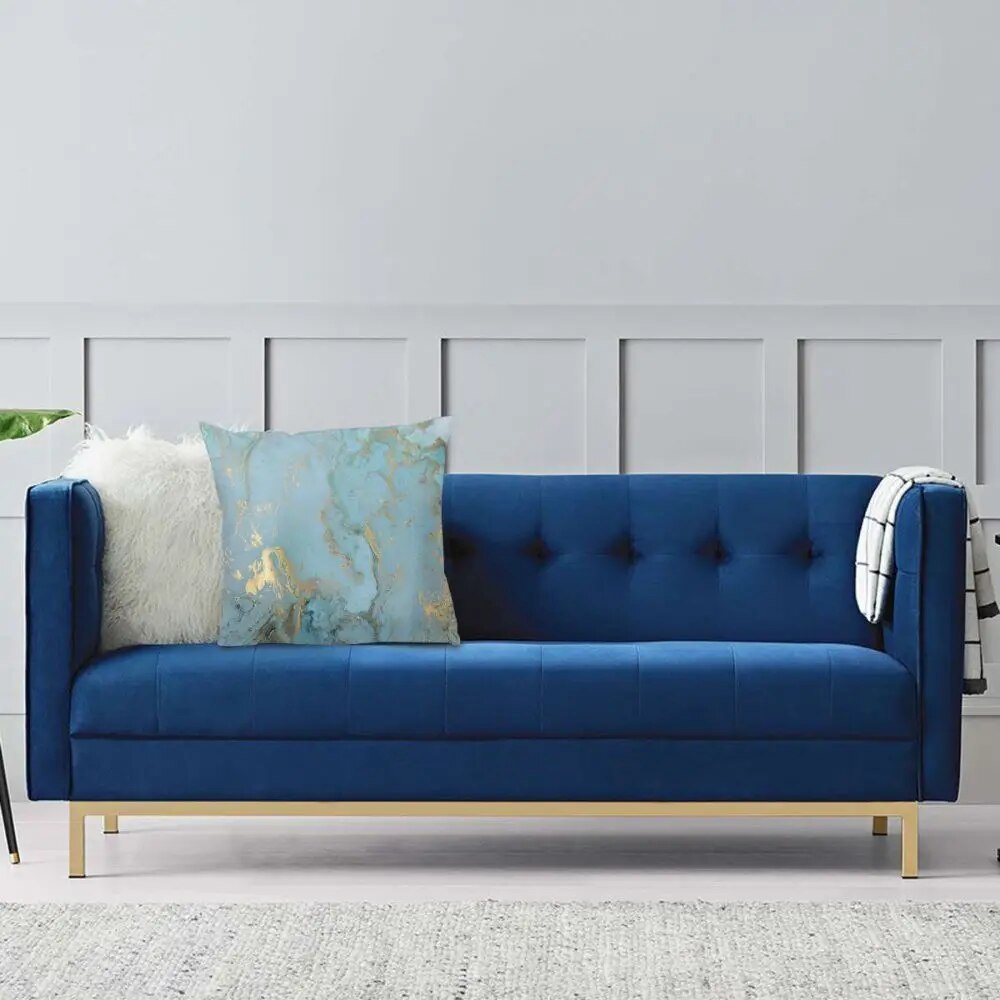 ALDO Linens & Bedding > Bedding > Pillowcases & Shams Gold Effect Turquoise Blue Teal Marbling Graphic Design Throw Polyester Pillow Cover