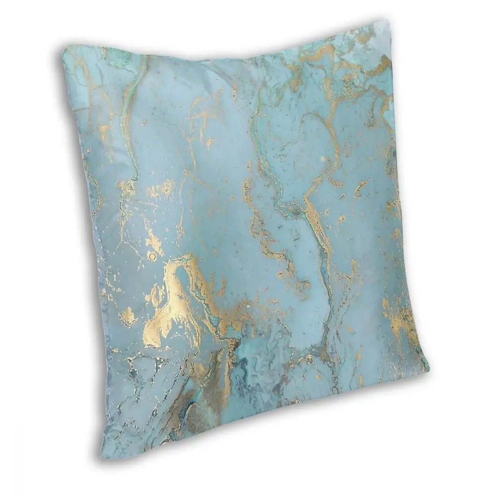 ALDO Linens & Bedding > Bedding > Pillowcases & Shams Gold Effect Turquoise Blue Teal Marbling Graphic Design Throw Polyester Pillow Cover