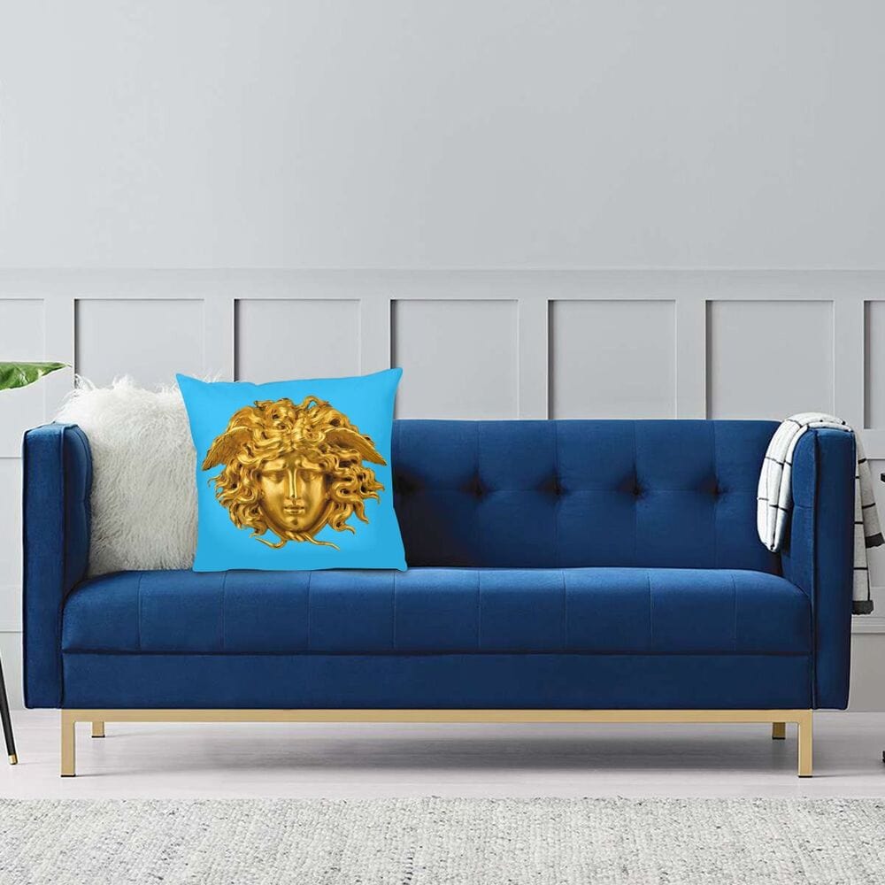 ALDO Linens & Bedding > Bedding > Pillowcases & Shams Versace Style Decorative Luxury Velvet Pillowcases Medusa Head Gold and Blue Print