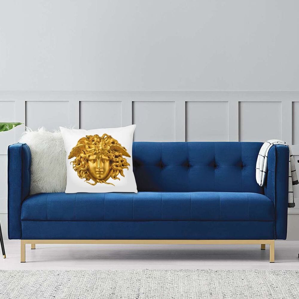 ALDO Linens & Bedding > Bedding > Pillowcases & Shams Versace Style Decorative Luxury Velvet Pillowcases Medusa Head Gold and White Print