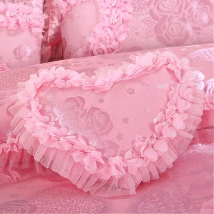 ALDO Linens & Bedding > Bedding > Quilts & Comforters Luxury  Pink Lace Princess Satin Cotton Duvet Cover Bedding Set With Pillow Covers