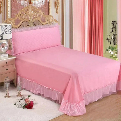 ALDO Linens & Bedding > Bedding > Quilts & Comforters Luxury  Pink Lace Princess Satin Cotton Duvet Cover Bedding Set With Pillow Covers