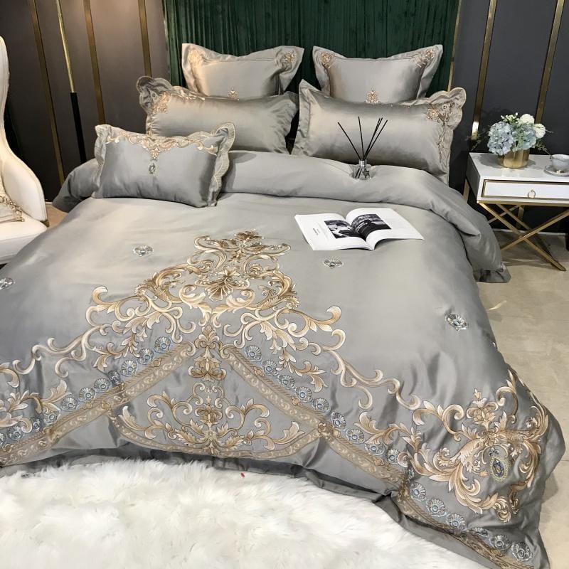 ALDO Linens & Bedding > Bedding > Quilts & Comforters Royal Gold Embroidery Satin Cotton Luxury Gray Soft Smooth Quilt Duvet Cover Bedspread Bedding Set With Pillow Covers
