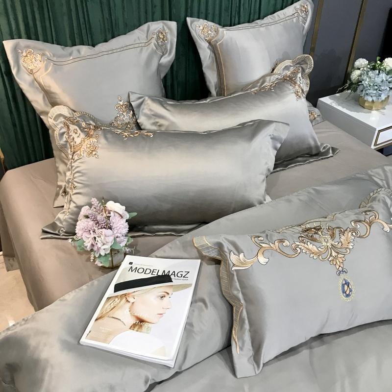 ALDO Linens & Bedding > Bedding > Quilts & Comforters Royal Gold Embroidery Satin Cotton Luxury Gray Soft Smooth Quilt Duvet Cover Bedspread Bedding Set With Pillow Covers