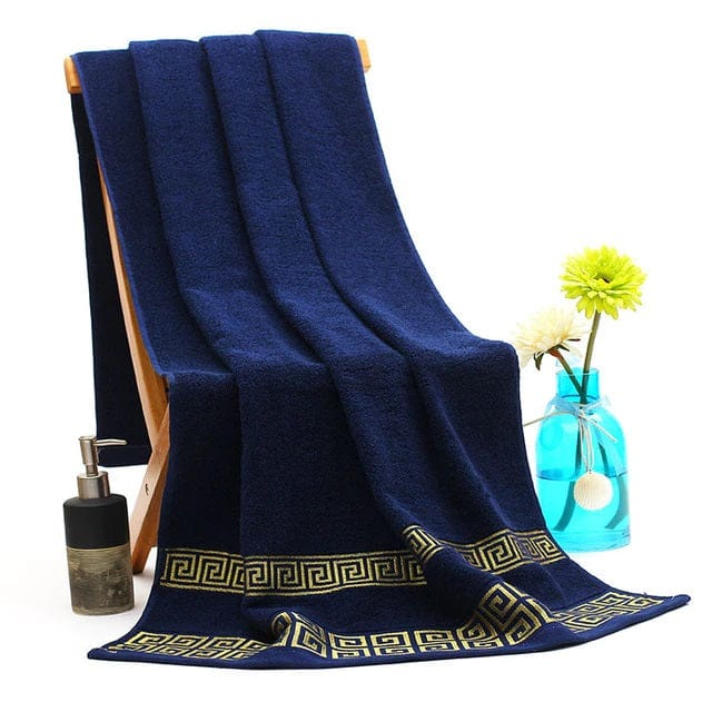 ALDO Linens & Bedding > Towels 70x140cm / 100% Cotton / Blue Versace style 100% Egyptian High Quality Cotton Super Absorbent Embroidered Luxury Bath Towels