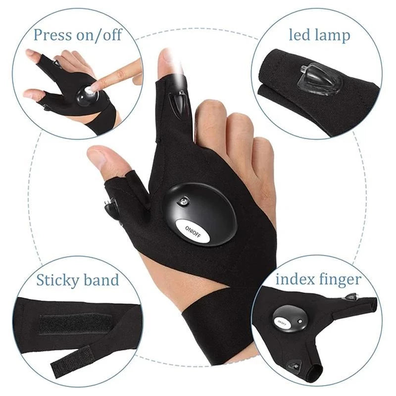ALDO Outdoor Recreation > Camping & Hiking > Camping Lights & Lanterns Amzing Innovation Rechargeable Magic Strap Fingerless Flashlight Gloves Waterproof Available in Three Different Styles