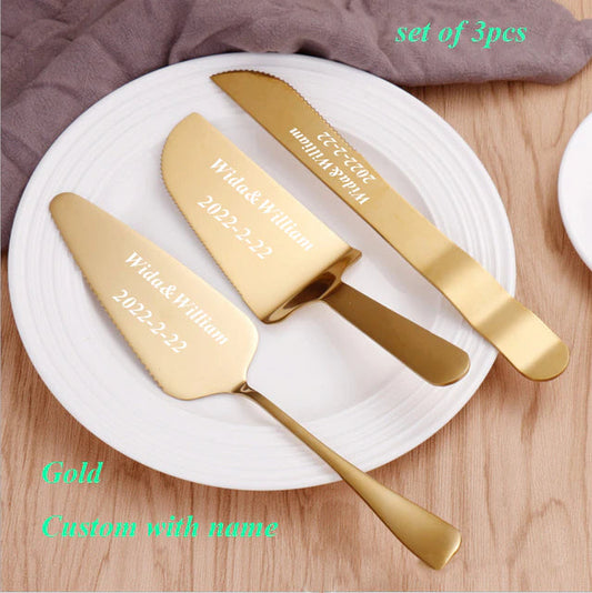 ALDO Party & Celebration > Party Supplies > Party Favors > Wedding Favors New / Stainless steel / Cake Knife cutter: 7.8inch/20cm      Cake shovel: 9inch/23cm Laxury Bride and Groom Customisable Rose Gold Cake Knife and Cake Shovel and Baking Tool Set