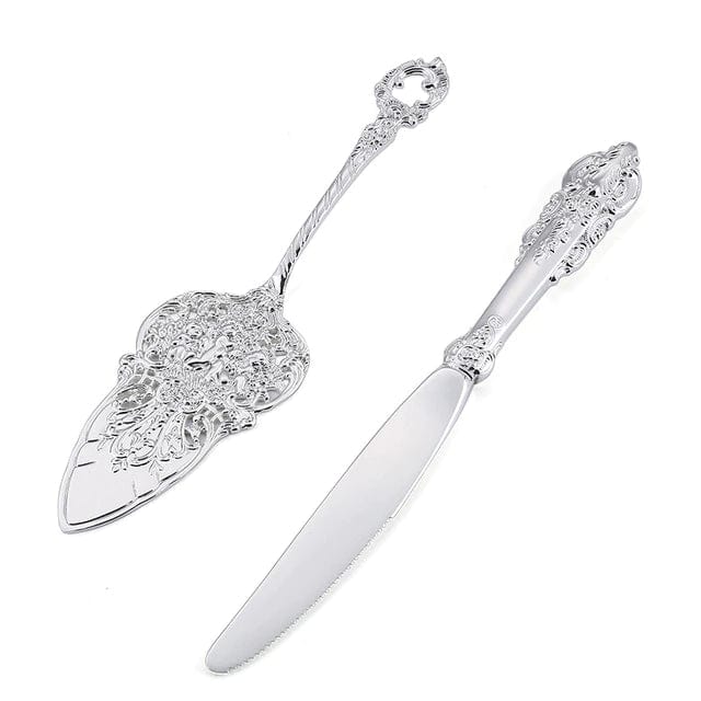 ALDO Party & Celebration > Party Supplies > Party Favors > Wedding Favors New / Stainless steel / Cake Knife cutter: 9.25 inch/ 23.5 cm      Cake shovel: 8 inch/ 20.5 cm Beutiful Laxury Bride and Groom British Court Silver-Plated  Cake Knife and Cake Shovel Set