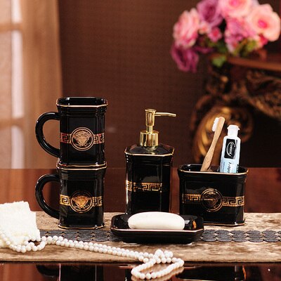 ALDO Personal Care >Soap > Dispensers 01 / Black Luxury Versace Style Designer Bathroom Accessories Ceramic Sets