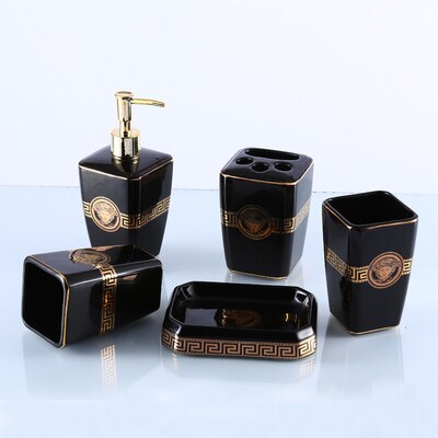 ALDO Personal Care >Soap > Dispensers 02 / Black Luxury Versace Style Designer Bathroom Accessories Ceramic Sets