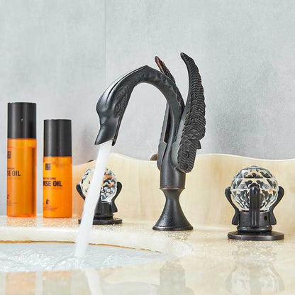 ALDO Plumbing Fixture Hardware & Parts > Faucet Accessories > Faucet Handles & Controls Black Contemporary  Swan Bathroom Basin Faucet Brass Deck Mounted Double Crystal Handles