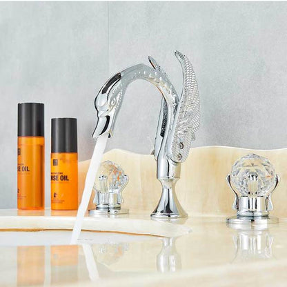 ALDO Plumbing Fixture Hardware & Parts > Faucet Accessories > Faucet Handles & Controls Chrome Contemporary  Swan Bathroom Basin Faucet Brass Deck Mounted Double Crystal Handles